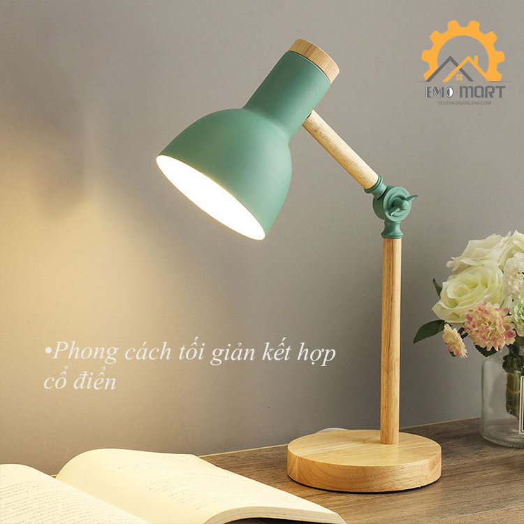 Đèn bàn vintage, Gỗ thông trang trí bàn học, bàn làm việc, siêu tiết kiệm điện, bảo vệ mắt