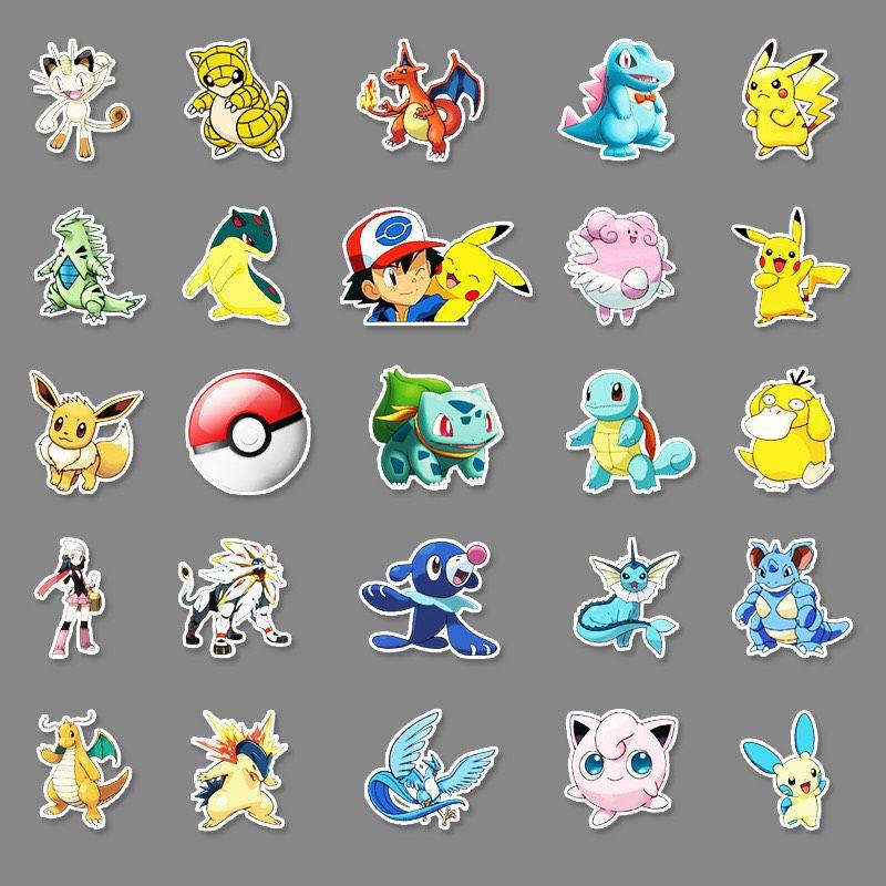 Set 50 sticker hình pokemon, pikachu dễ thương, chống thấm nước, bóc dán dễ dàng