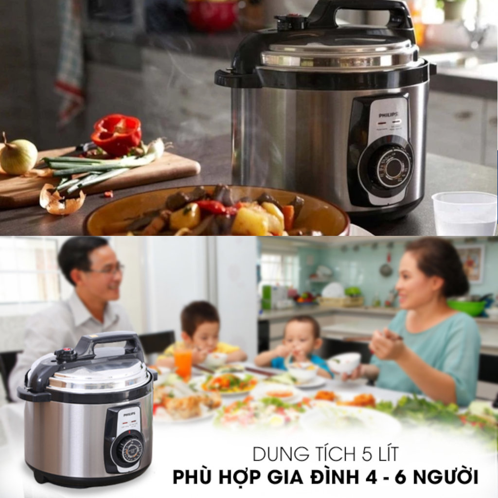 Nồi áp suất điện Philips HD2103/66 dung tích 5L, 14 chức năng nấu, chuẩn Châu Âu - Hàng chính hãng