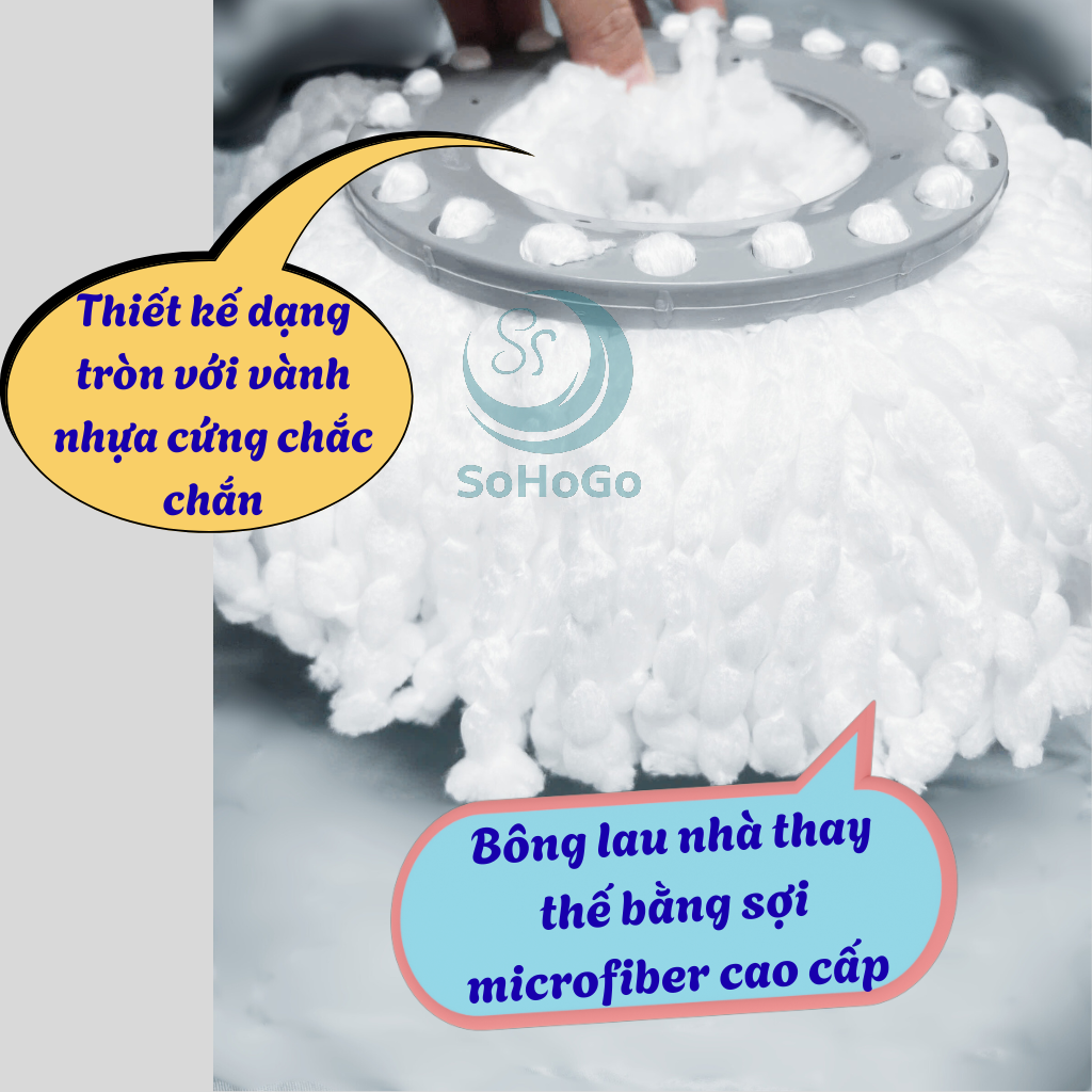 Bông Lau Nhà Đa Năng Microfiber Thấm Hút Cực Tốt -Đầu  Bông Lau Nhà Xoay 360 Độ Thay Thế – Sợi Bông Mịn Siêu Bền -Bông Lau Nhà Thay Thế Loại Tốt – Lắp Được Cho Nhiều Loại Cây Lau