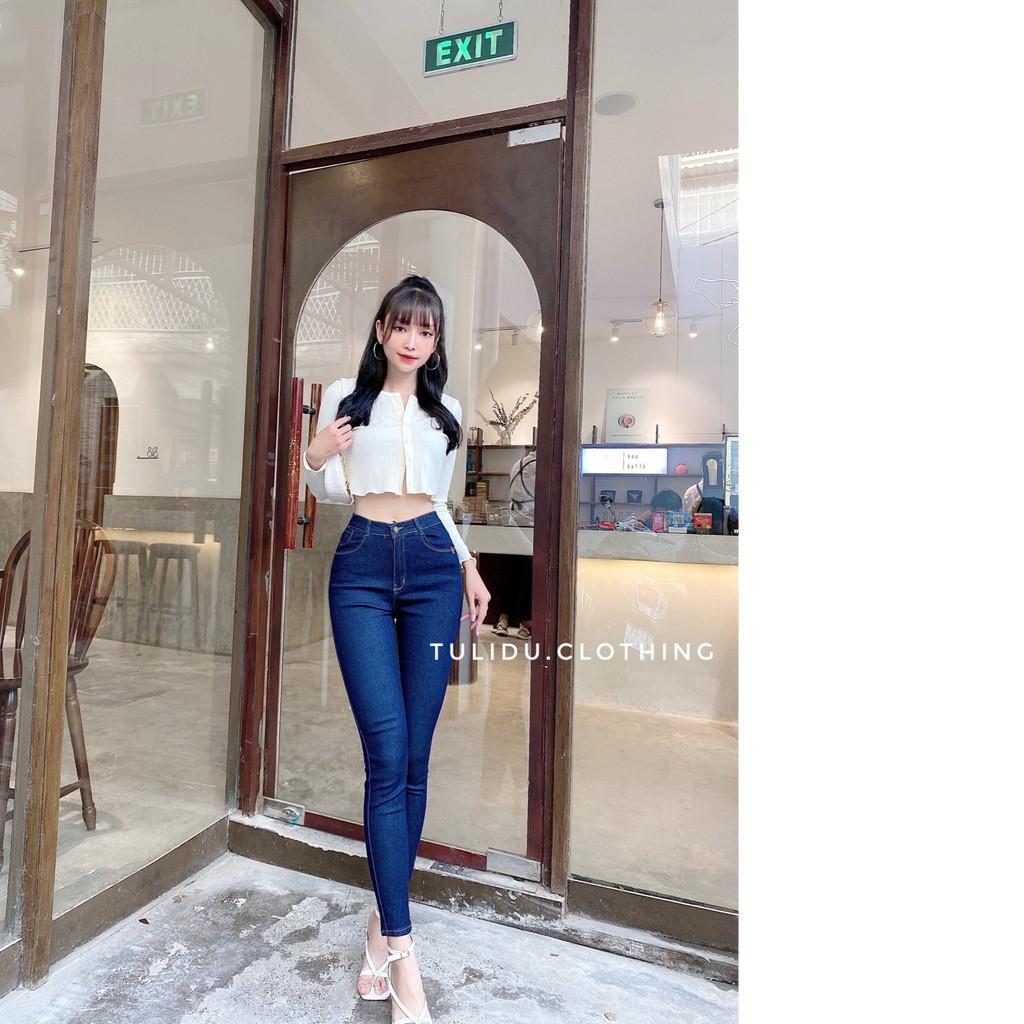 Quần Jean Nữ Lưng Cao Dáng Ôm Co Giãn Tulidu Quần Bò Giấy Nữ Cạp Cao Xanh Than #KB555.66