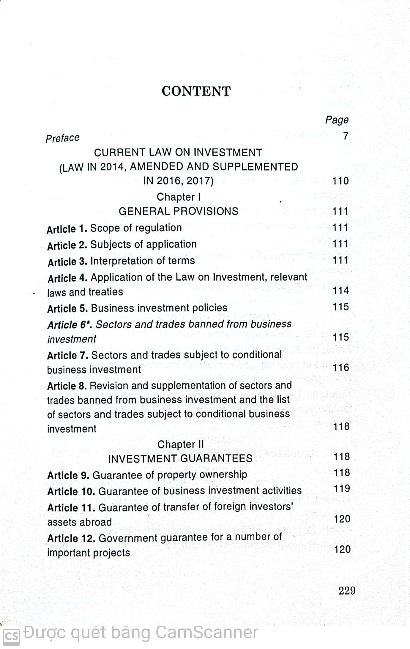 Luật đầu tư hiện hành (Luật năm 2014, sửa đổi, bổ sung năm 2016, 2017) (Song ngữ Việt - Anh) Current Law on Investment (Law in 2014, amended and supplementde in 2016, 2017) (Vietnamese - English)