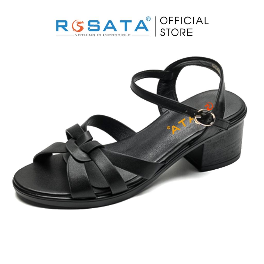 Giày sandal nữ ROSATA RO578 xỏ ngón phối dây quai cài hậu mảnh gót trụ cao 5cm xuất xứ Việt Nam - Đen