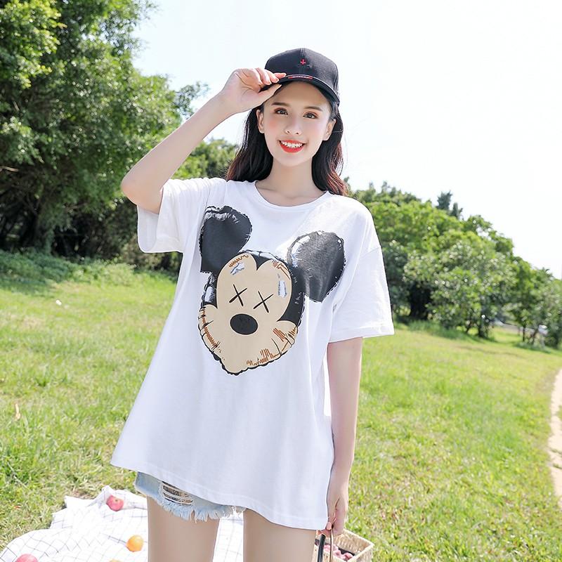 Áo Thun Tay Lỡ Phom Rộng, Unisex nam nữ 45-80kg, Gấu Mickey