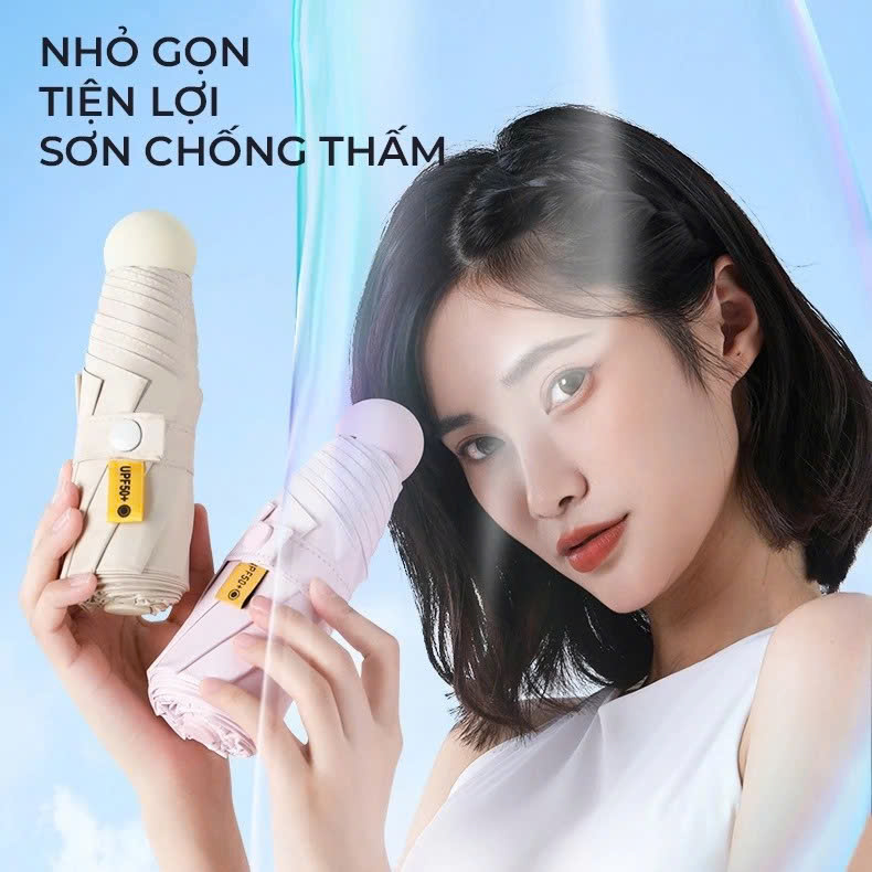 Ô Dù Gấp Gọn Mini 19cm, Dù Che Mưa, Dù Chống Tia Uv Mini Siêu Gọn 8 Xương, Có Hộp Đựng Chống Sốc - Hàng Chính Hãng - Giao Màu Ngẫu Nhiên