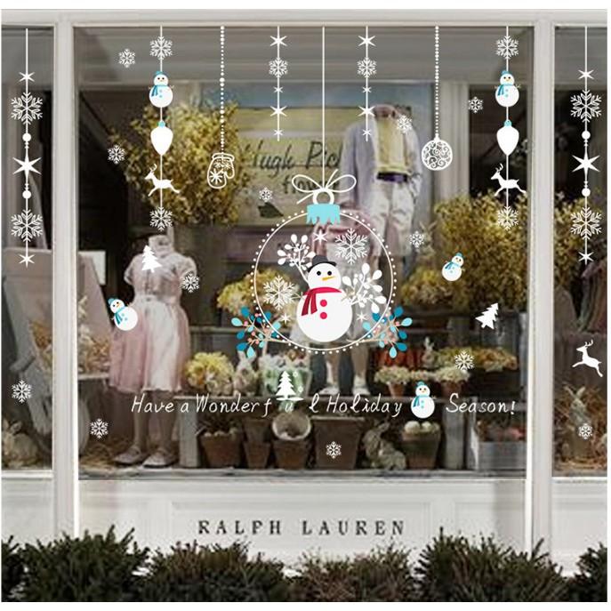 Decal trang trí noel rèm treo người tuyết và tuần lộc