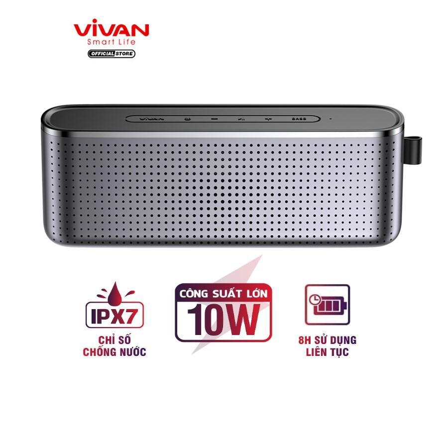 Loa Bluetooth 5.0 Chống Nước IPX7 Super Bass VIVAN Công suất 10W, Dung Lượng Pin 1800mAh, Playtime 8H Hỗ Trợ Thẻ Micro SD &amp; AUX - Hàng Chính Hãng