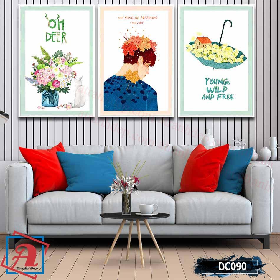 Bộ 3 tranh canvas treo tường Decor Trang trí cách điệu, phong cách lãng mạn, dễ thương – DC090