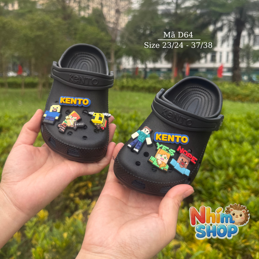 Dép Sục Clog KENTO cho bé trai bé gái 3 - 12 tuổi chống hôi chân, chống trơn, hỗ trợ chống bẹt chân đi học đi chơi NHÍM SHOP D64
