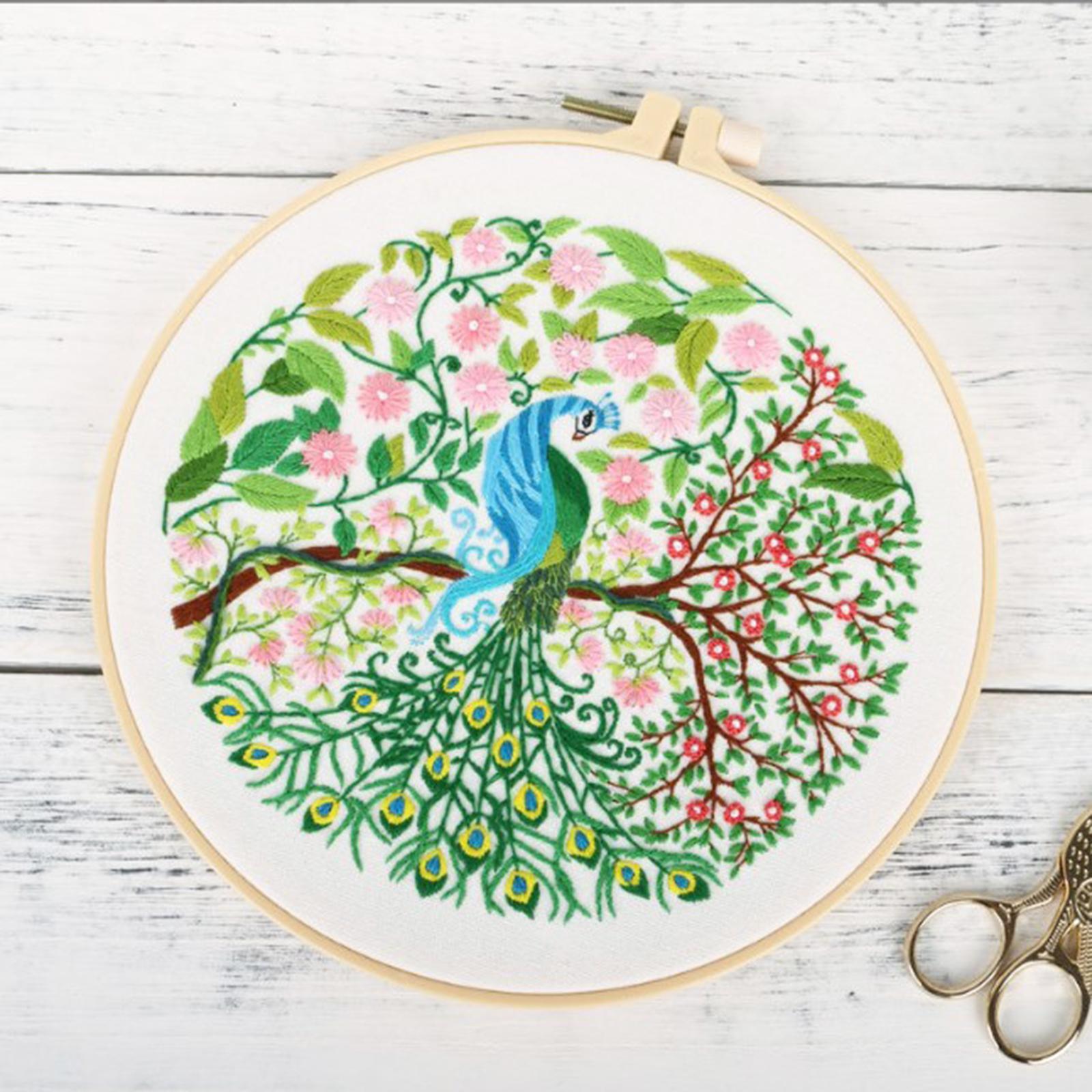 Stamped Flower Cross Stitch Kit with Basic Tools Full Embroidery Starter Kits 30x30cm