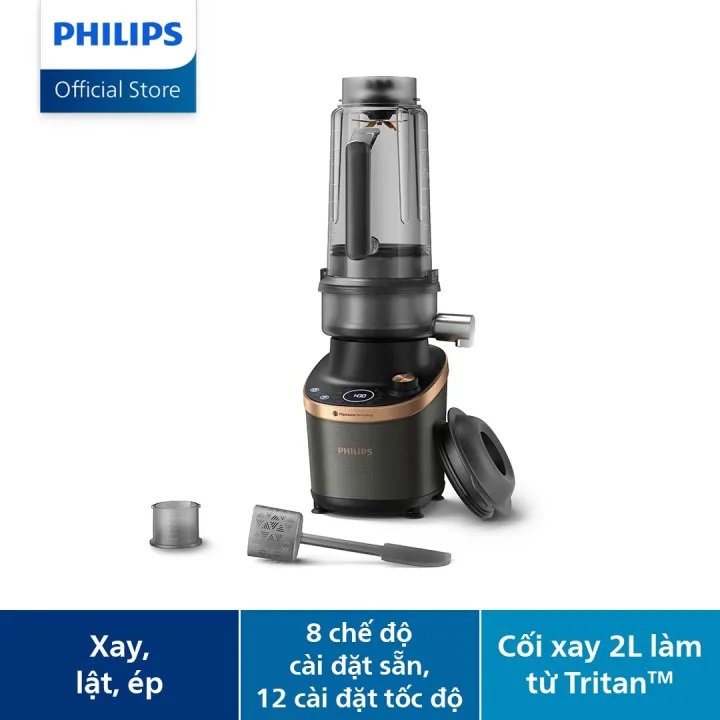 Máy xay tốc độ cao có mô-đun máy ép trái cây Philips HR3770/00 công nghệ Flip &amp; Juice |1500W|1.8L - Hàng Chính Hãng