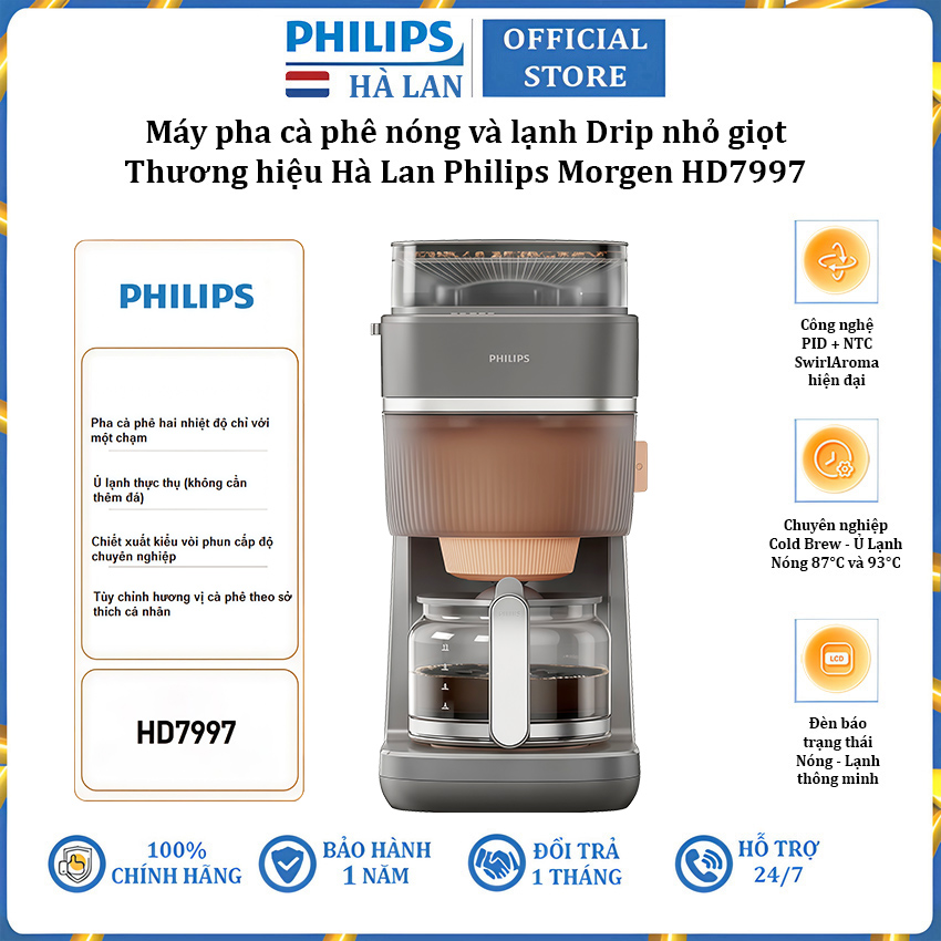 Máy pha cà phê nóng và lạnh Drip nhỏ giọt thương hiệu Hà Lan cao cấp Philips Morgen HD7997 920W - Hàng chính hãng