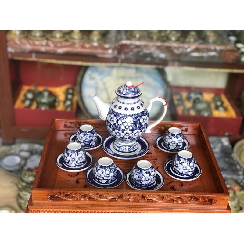 Bộ ấm trà men lam truyền thống sứ cao cấp Bát Tràng