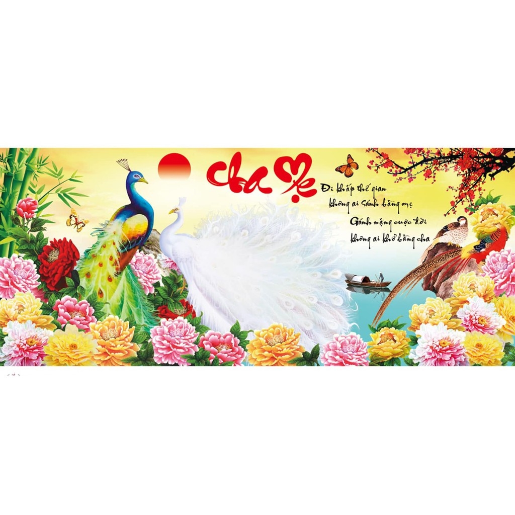 Tranh thêu chữ thập Cha Mẹ chưa thêu