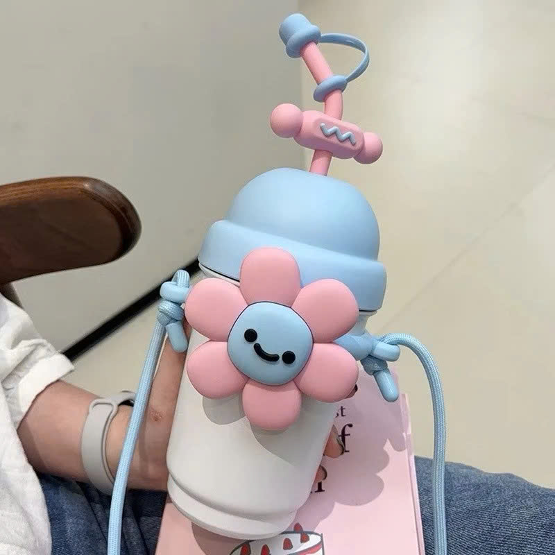 Bình Giữ Nhiệt Hoa Dễ Thương 700ML Inox 316 Cao Cấp – Kèm Ống Hút, Dây Đeo, Sticker &amp; Cọ Vệ Sinh - HÀNG CHÍNH HÃNG MINIIN