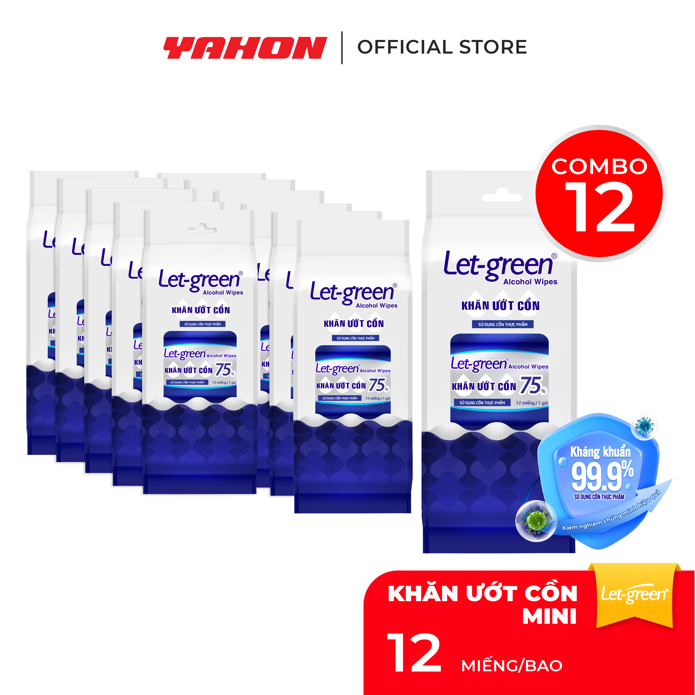 Lốc 3 Gói Khăn Ướt Cồn Mini LET-GREEN 12 Miếng | Nhỏ Gọn, Tiện Lợi