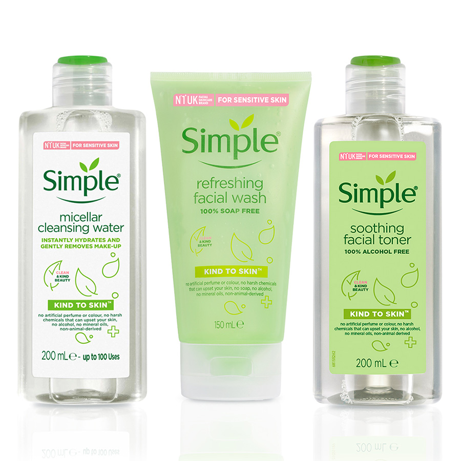 Combo Simple Tẩy trang Micellar 200ml + Sữa rửa mặt 150ml + Nước hoa hồng Toner 200ml cho da sạch khỏe đàn hồi [Chính hãng độc quyền]