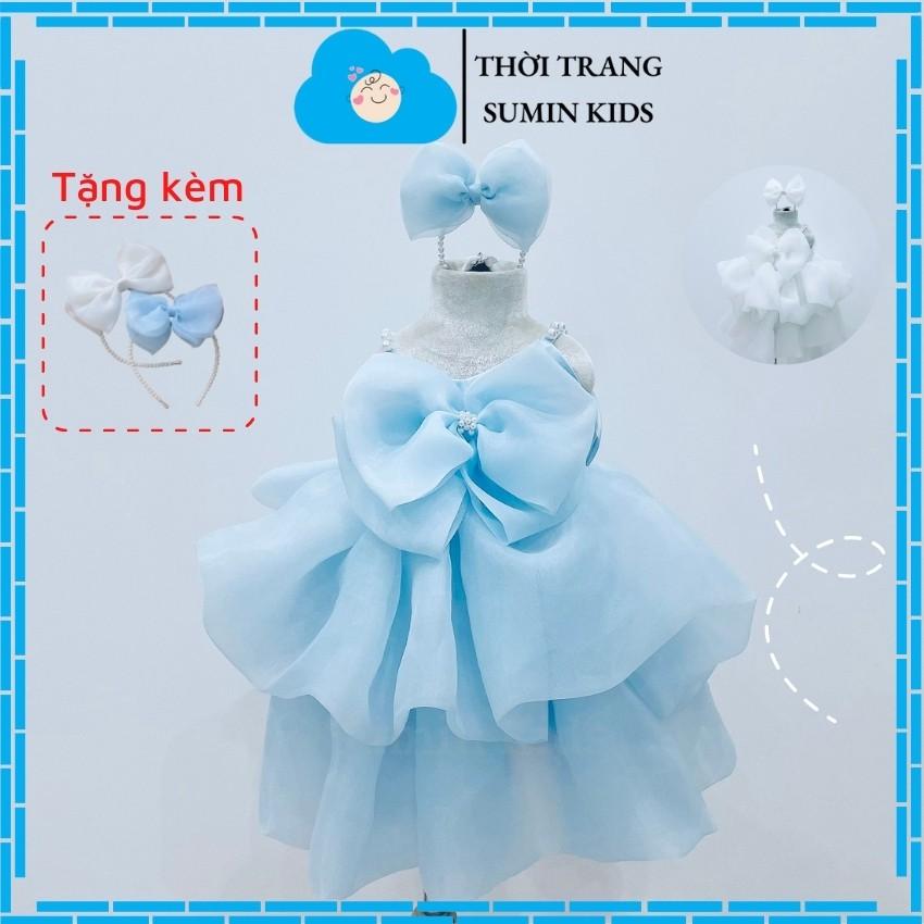 Váy công chúa cho bé 1 tuổi mẫu đầm công chúa cho bé gái nơ chéo xòe đẹp cho bé yêu SUMIN KIDS