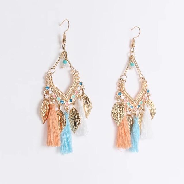 Bông tai lông vũ - Khuyên tai bohemian - Hoa tai tua rua - Khuyên tai du mục - Hoa tai boho - vintage