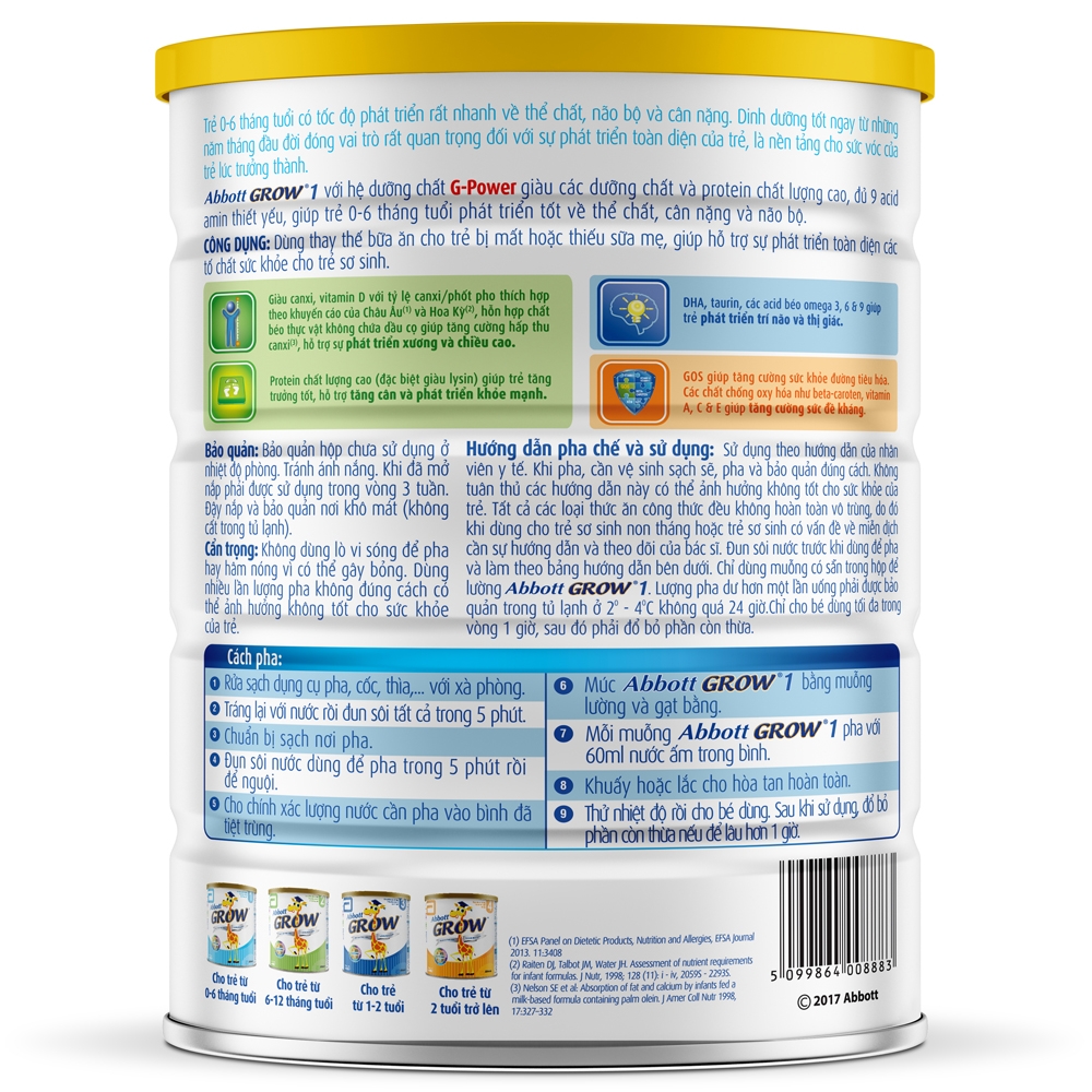 Sữa bột Abbott Grow 1 (0-6 tháng) 900g combo 2 lon