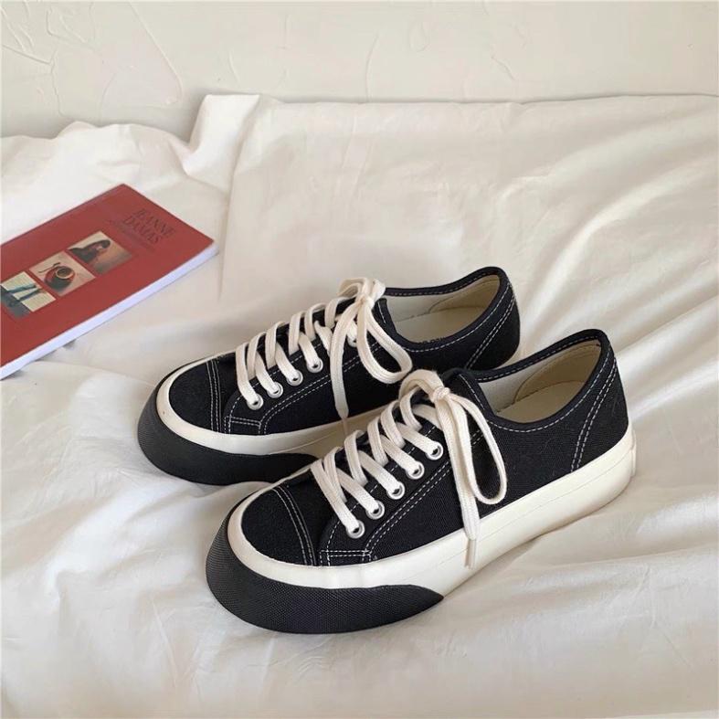 Giày nữ đế bằng bánh mì basic độn đế 4cm vải canvas bata mới hot phong cách retro ulzzang đẹp cá tính, Sneaker nữ 2021