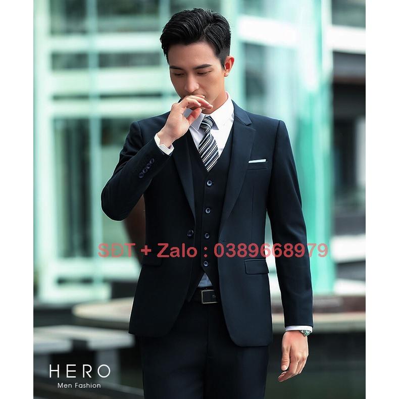 Bộ Vest Nam Cao Cấp 2 Cúc màu đen, Bộ Suit Nam 2 khuy chất vải sịn màu đen