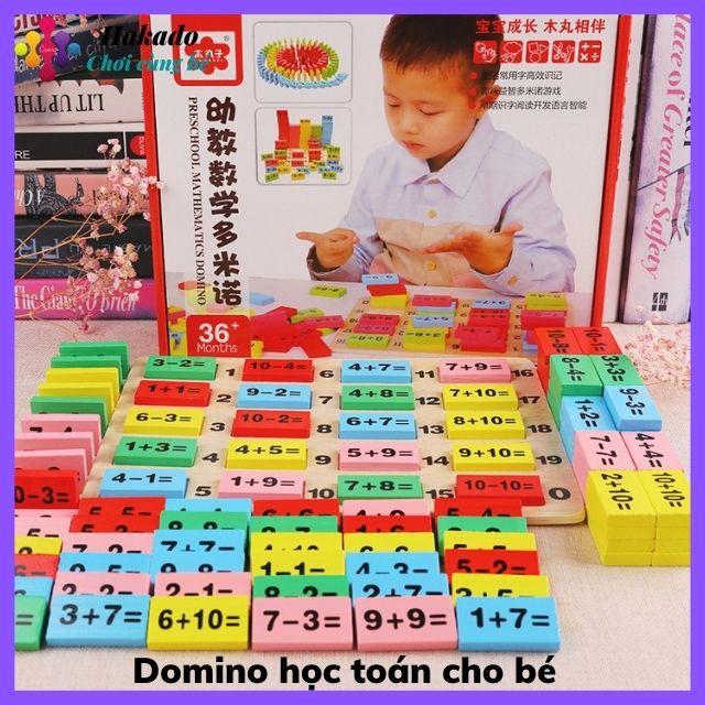 Domino toán học toán + que tính bằng gỗ giúp bé yêu học toán nhanh hơn