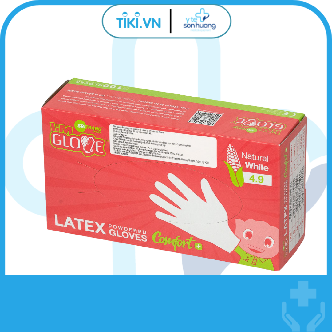 Găng Tay Y Tế Latex I'm gloves Có Bột Màu Trắng Hộp 100 Chiếc