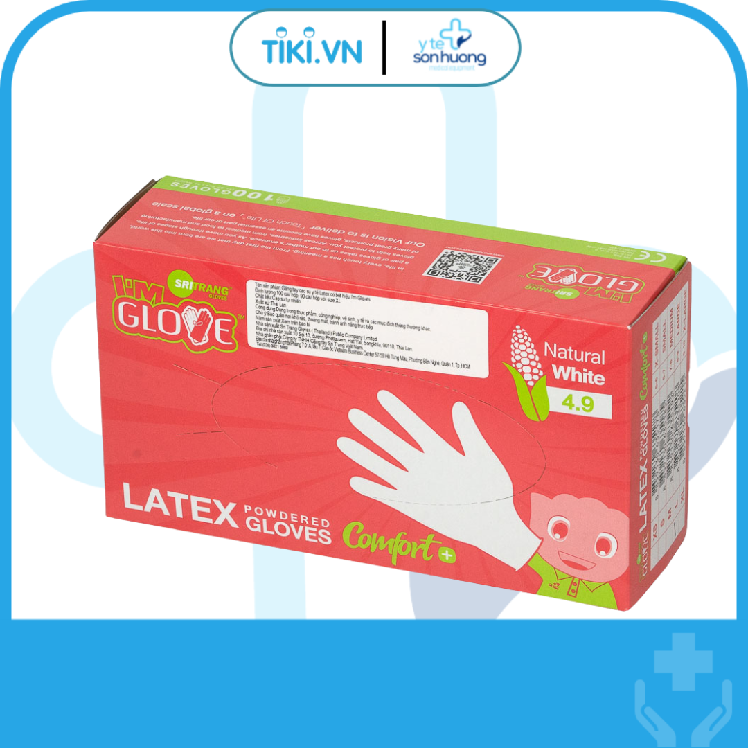 Găng Tay Y Tế Latex  I'm gloves Có Bột Màu Trắng Hộp 100 Chiếc