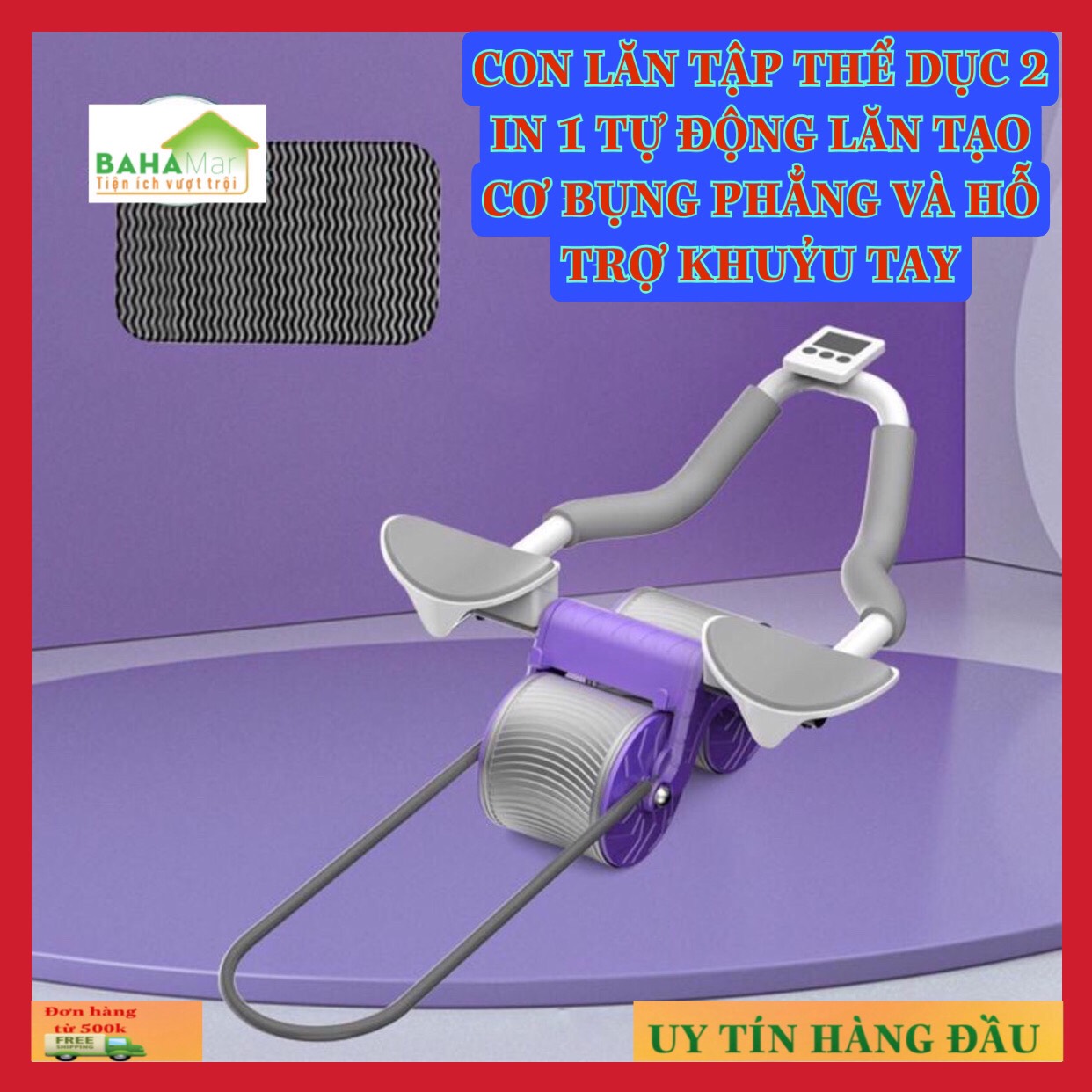 CON LĂN TẬP THỂ DỤC 2 IN 1 TỰ ĐỘNG LĂN TẠO CƠ BỤNG PHẲNG VÀ HỖ TRỢ KHUỶU TAY "BAHAMAR" Hoàn hảo cho phòng tập thể dục tại nhà, đủ tiện lợi để đi du lịch