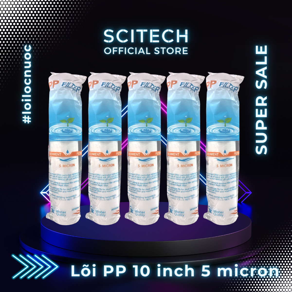 Combo 5 lõi lọc nước số 1 PP 10 inch 5 micron dùng trong máy lọc nước Nano/UF/RO, bộ lọc thô - Hàng chính hãng