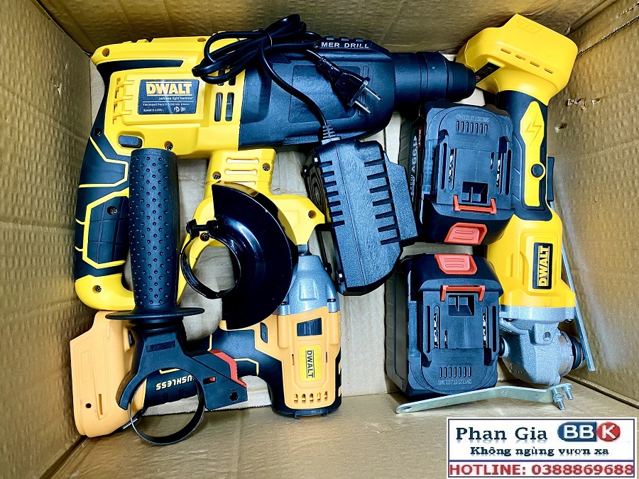 Bộ Combo 3 Trong 1 Gồm Máy Khoan Đục Bê Tông, Máy Mài Và Máy Siết Bulong Dùng Pin 199V 15 Cell, Máy Khoan Siêu Khỏe, Động Cơ Không Chổi Than - Bảo Hành 1 Năm
