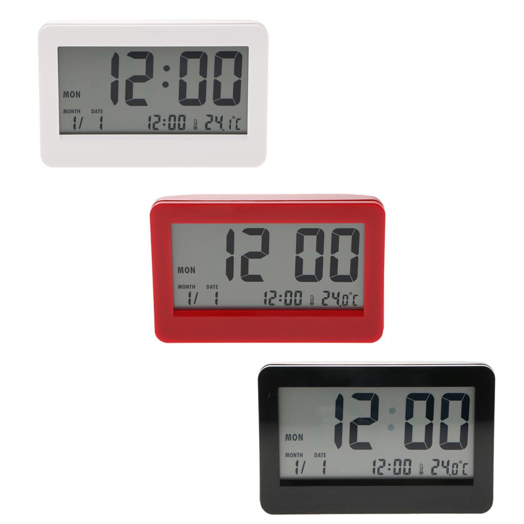 12/24 Mode Digital LCD Calender Desk Clock Temperature Office School White
