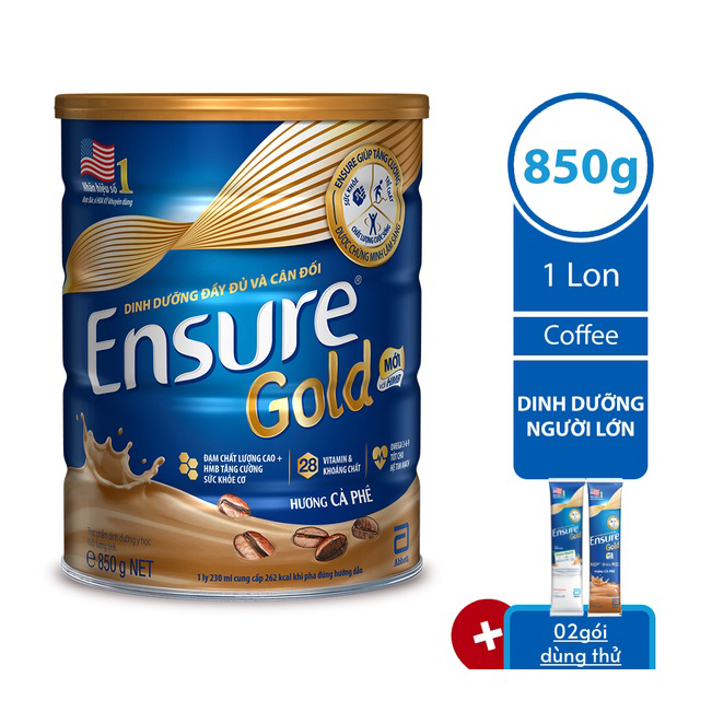 Lon Ensure Cà phê 850g - Tặng 2 gói dùng thử vị bất kỳ