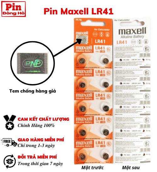 Pin Maxell LR41 1 vỉ 10 viên [pin maxell, pin lr41, pin 41