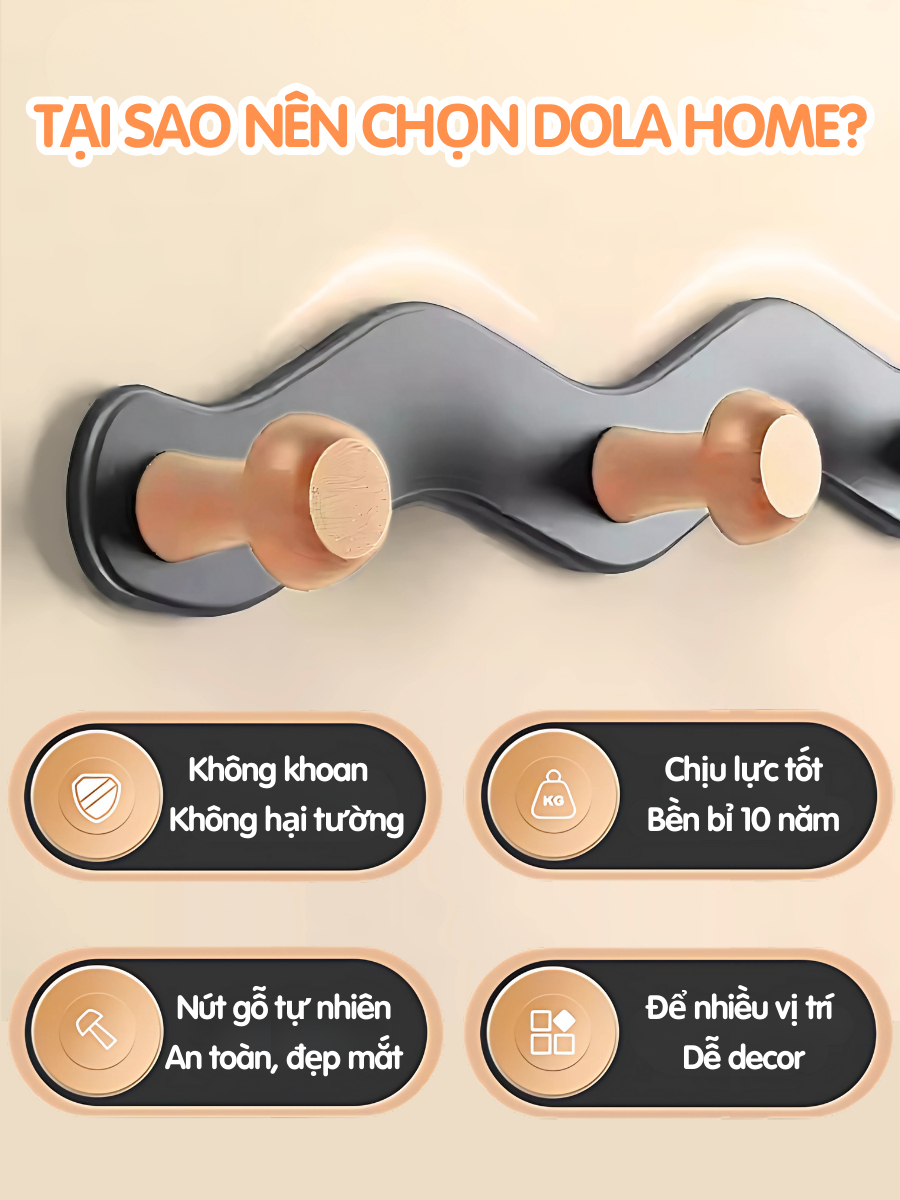 Móc treo đồ decor phòng ngủ Dola Home dán chịu lực, móc treo chìa khoá, treo túi xách, đồ gia dụng