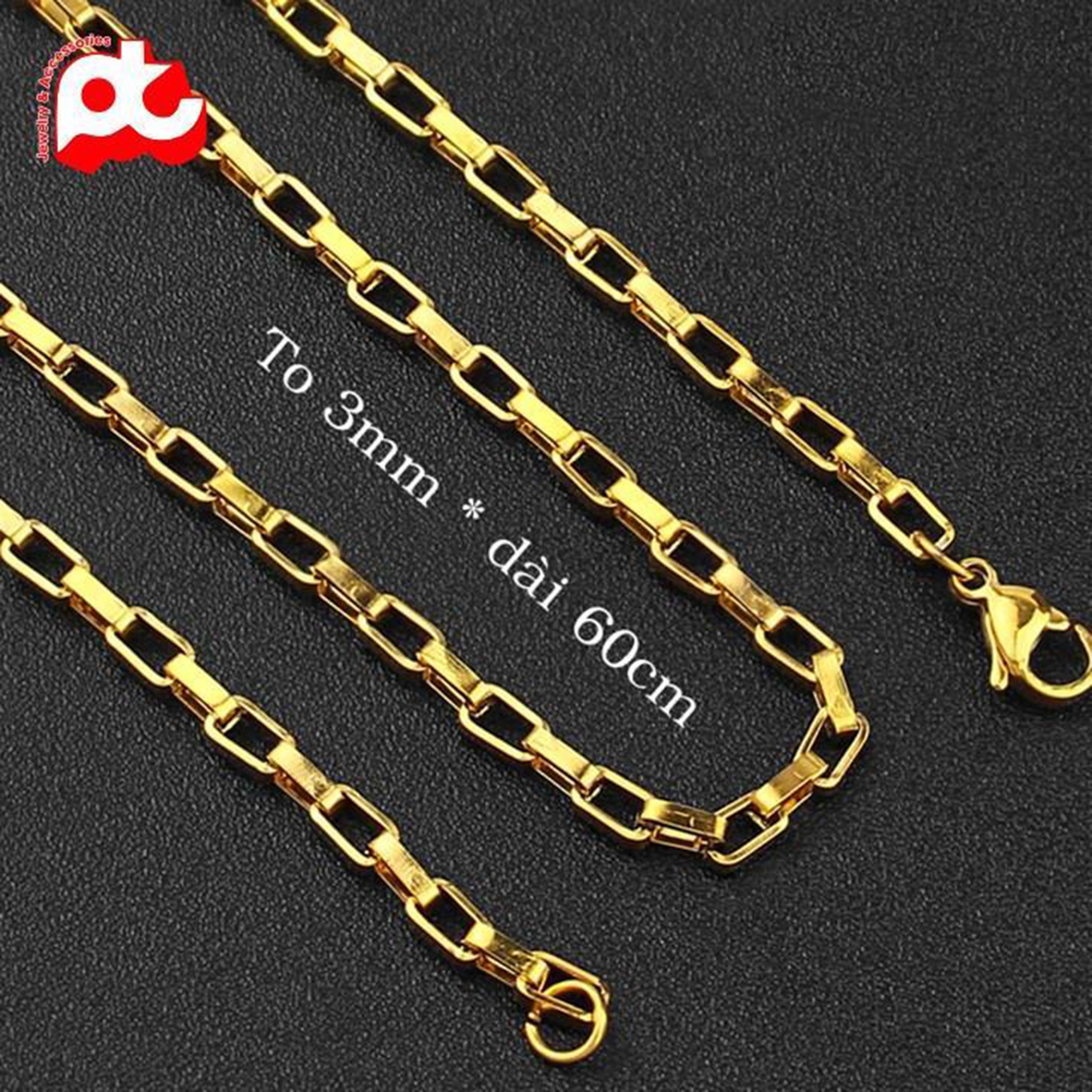 Dây chuyền titan nam cao cấp titan thép không gỉ kiểu hình vuông trangsucpt kích cỡ 3mm PTDCNA169