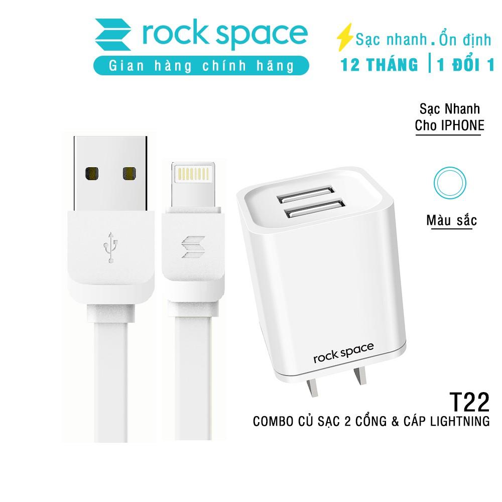 Bộ củ cáp sạc nhanh Rockspace T22 PRo dành cho Iphone , 2 cổng sạc nhanh không nóng máy - Hàng chính hãng