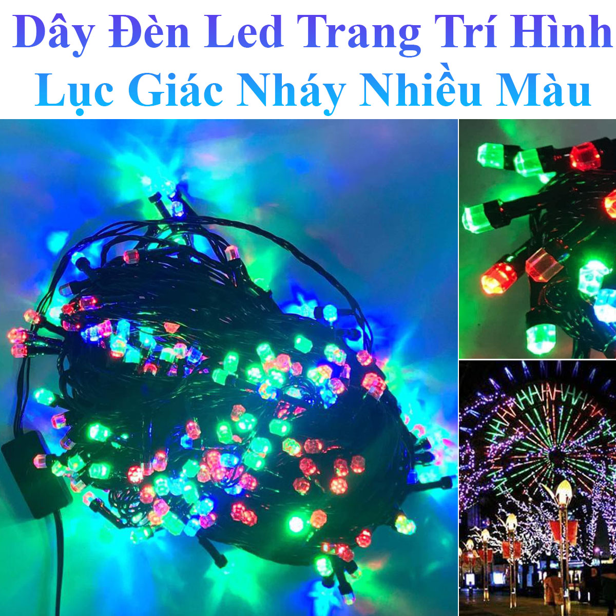 Dây Đèn Led Dài 35M Trang Trí Hình Lục Giác Nhấp Nháy Nhiều Màu Dây