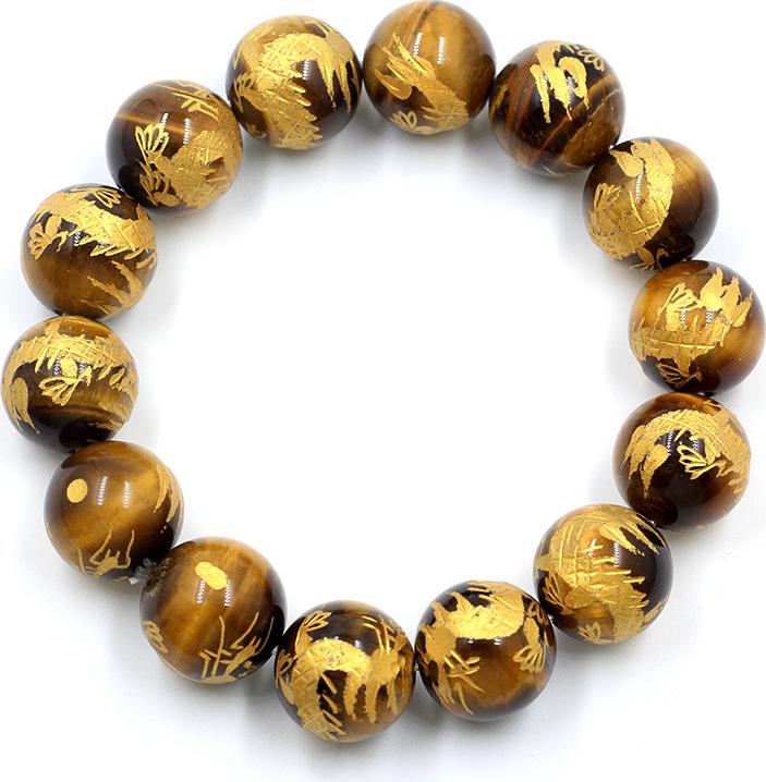 Vòng Tay Đá Mắt Hổ Vàng Chạm Rồng 14MM