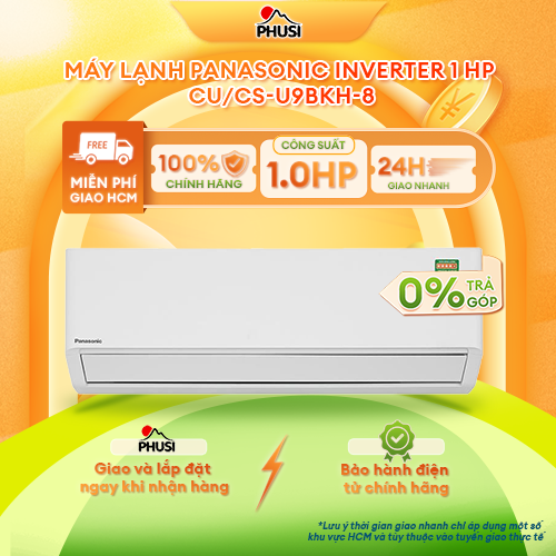 Máy lạnh Panasonic Inverter 1 HP CU/CS-U9BKH-8 / 1.5 HP CU/CS-U12BKH-8 - Mẫu mới 2025 - Hàng Chính Hãng, Mới 100