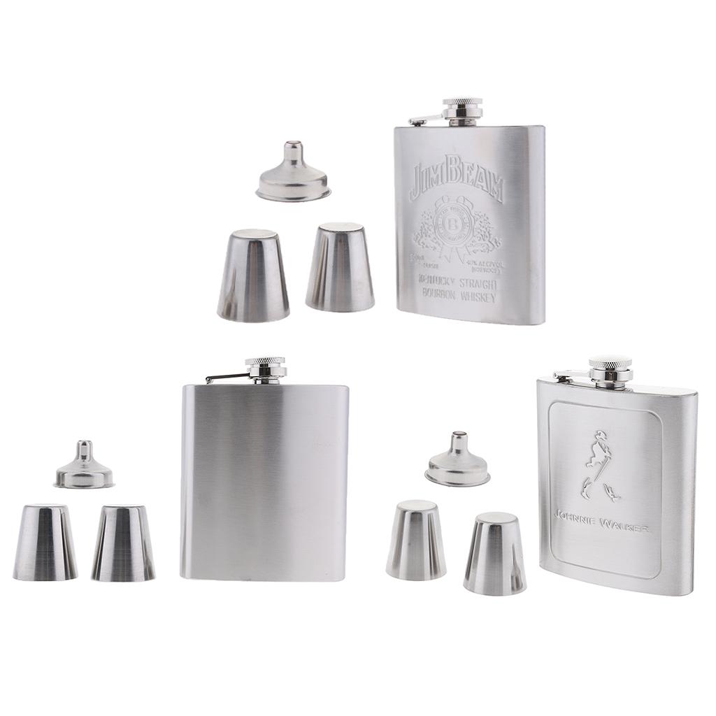 Hip Flask Stainless Steel Pocket Whiskey Engrave Funnel Drink Cup Spirit Set
