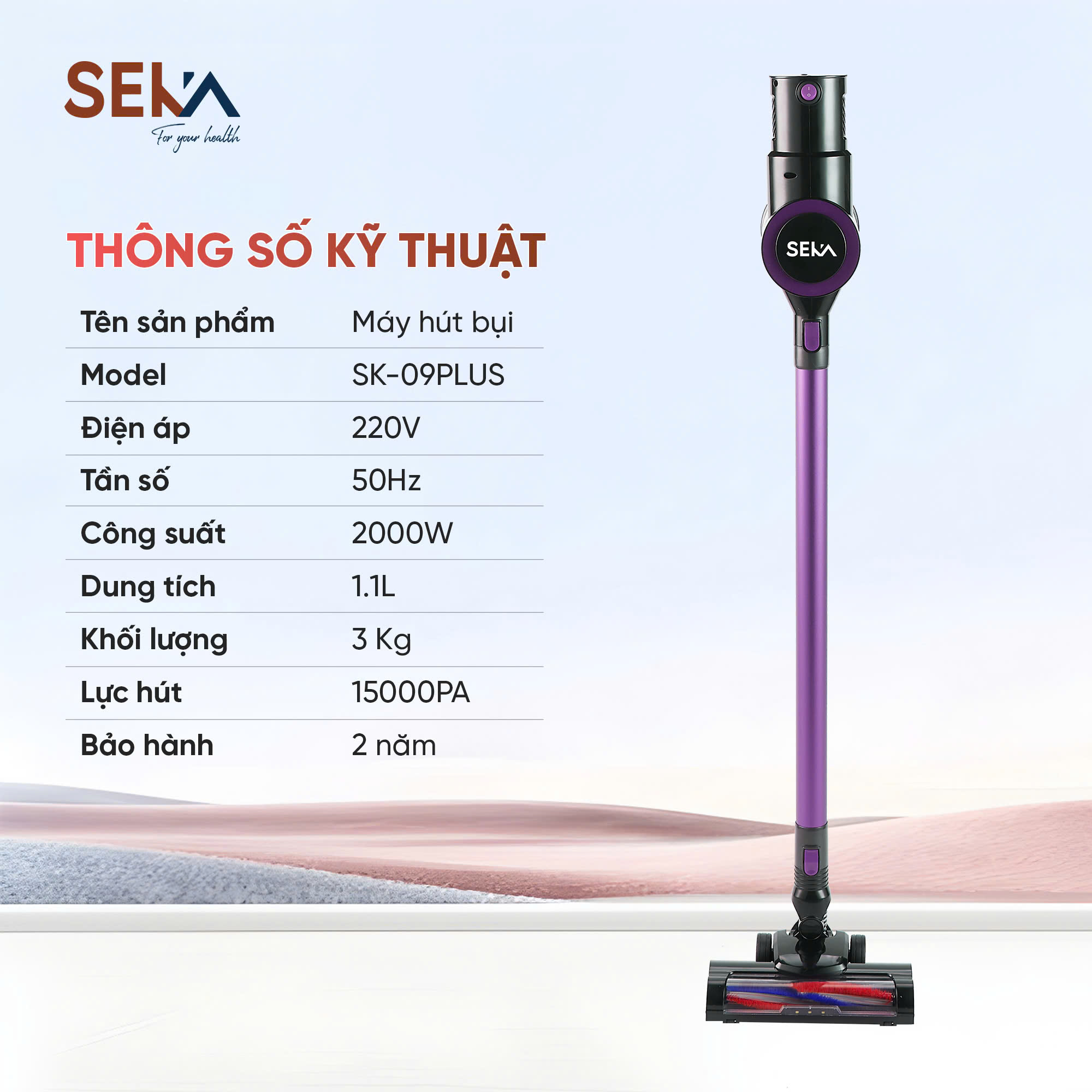 Máy Hút Bụi Cầm Tay SEKA SK-09MAX PLUS Nâng Cấp Toàn Diện, Hút Bụi Lau Sàn, Tự Động Làm Sạch Con Lăn - Hàng Chính Hãng