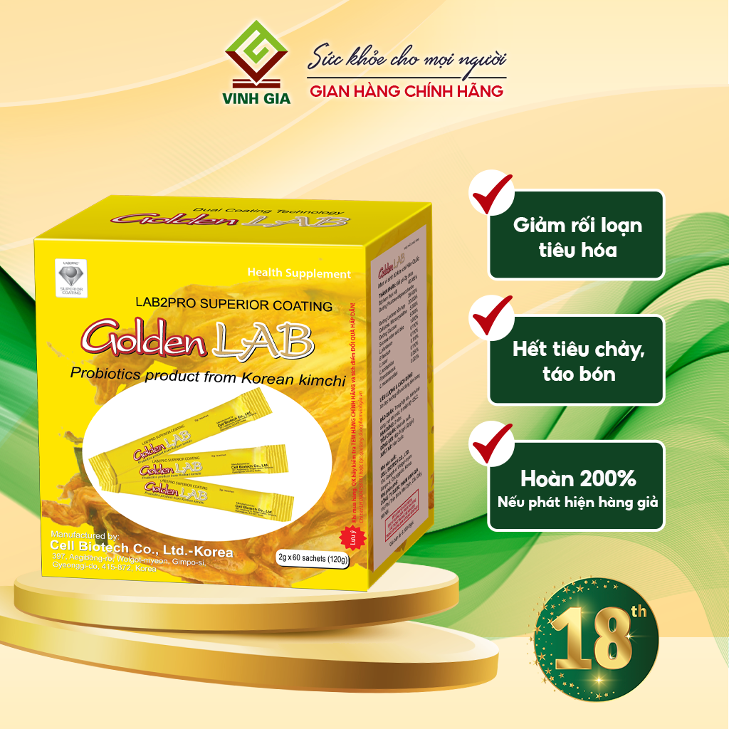 Men vi sinh Golden Lab - Nhập khẩu từ Hàn Quốc hộp 60 gói