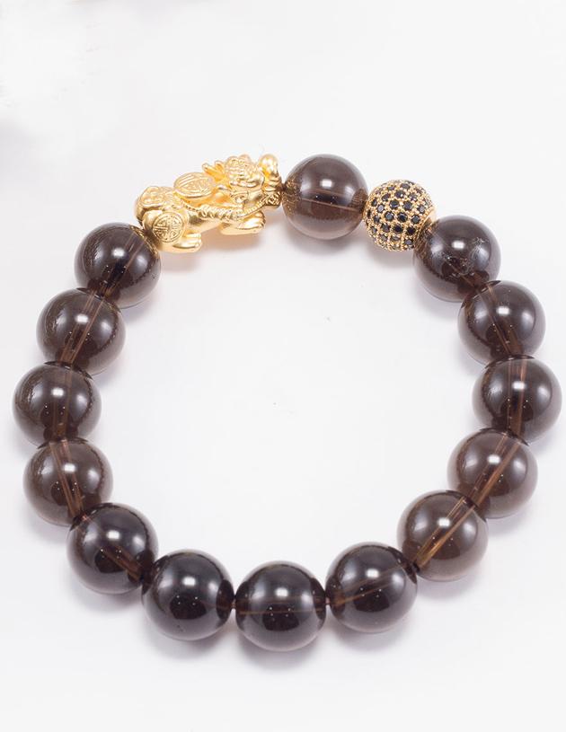 Vòng Tay Nam Đá Thạch Anh Khói Phối Tỳ Hưu Bạc Mạ Vàng 24K Ngọc Quý Gemstones