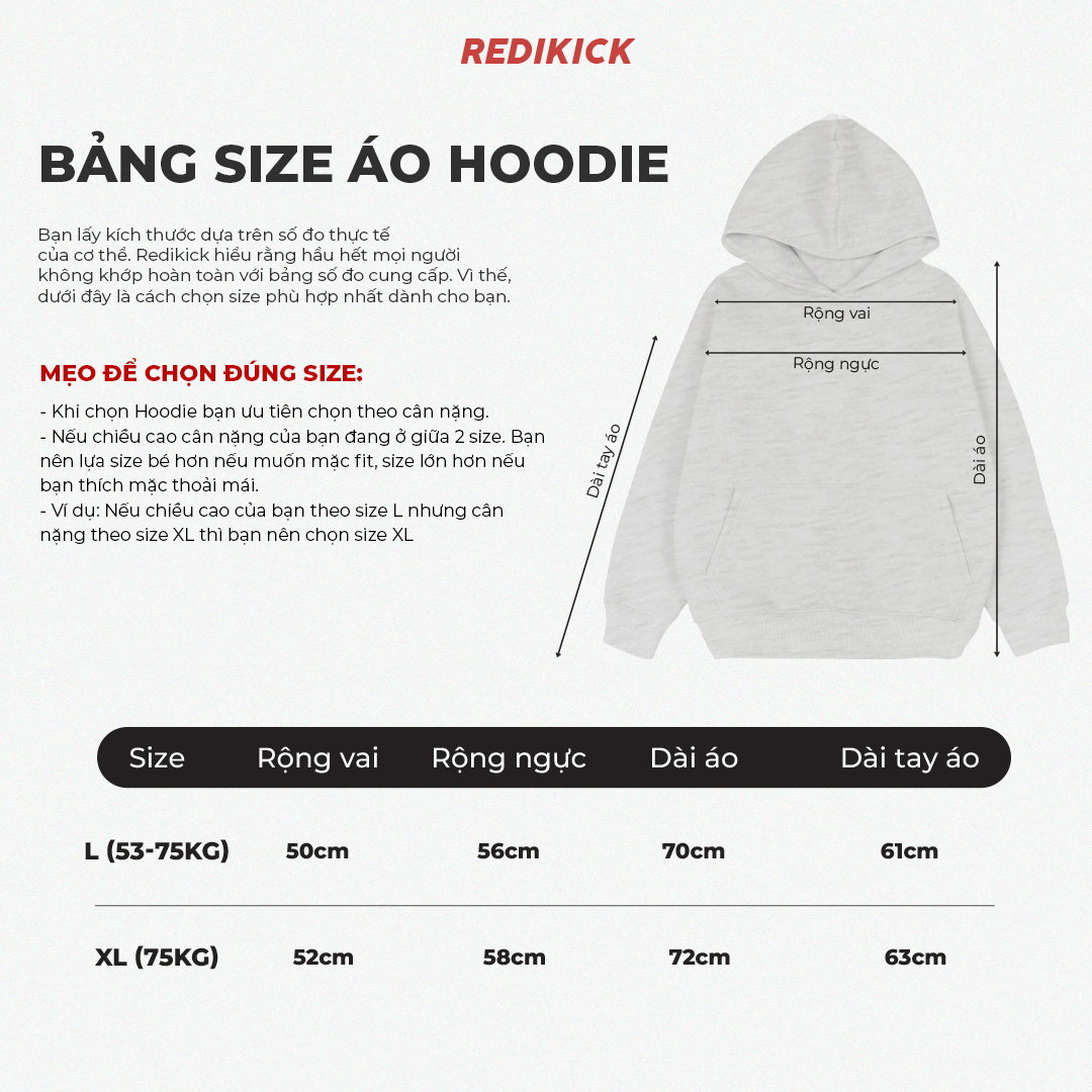 Áo Hoodie Redikick Logo nỉ bông Unisex dày dặn chơi bóng rổ tennis tập gym chạy bộ - A23023