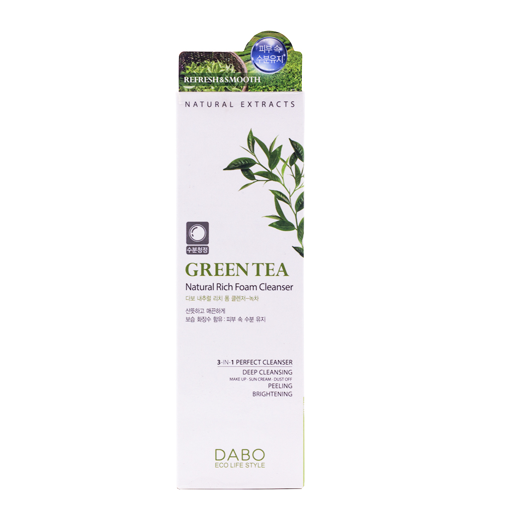 Sữa rửa mặt ngừa mụn cao cấp Hàn Quốc Dabo Green Tea 3 in 1 tinh chất trà xanh – Hàng chính hãng.
