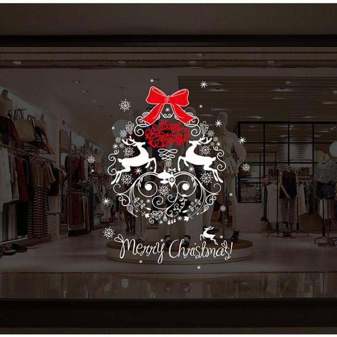 Decal trang trí noel vòng tròn nơ phong cách