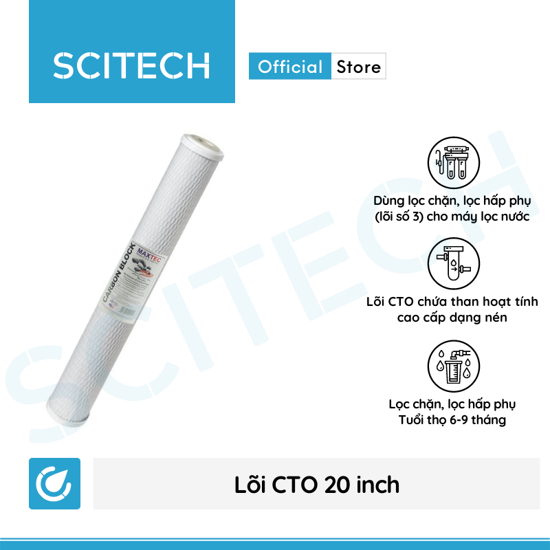 Lõi CTO 20 inch by Scitech - Lõi số 3 máy lọc nước RO, bộ lọc thô - Hàng chính hãng