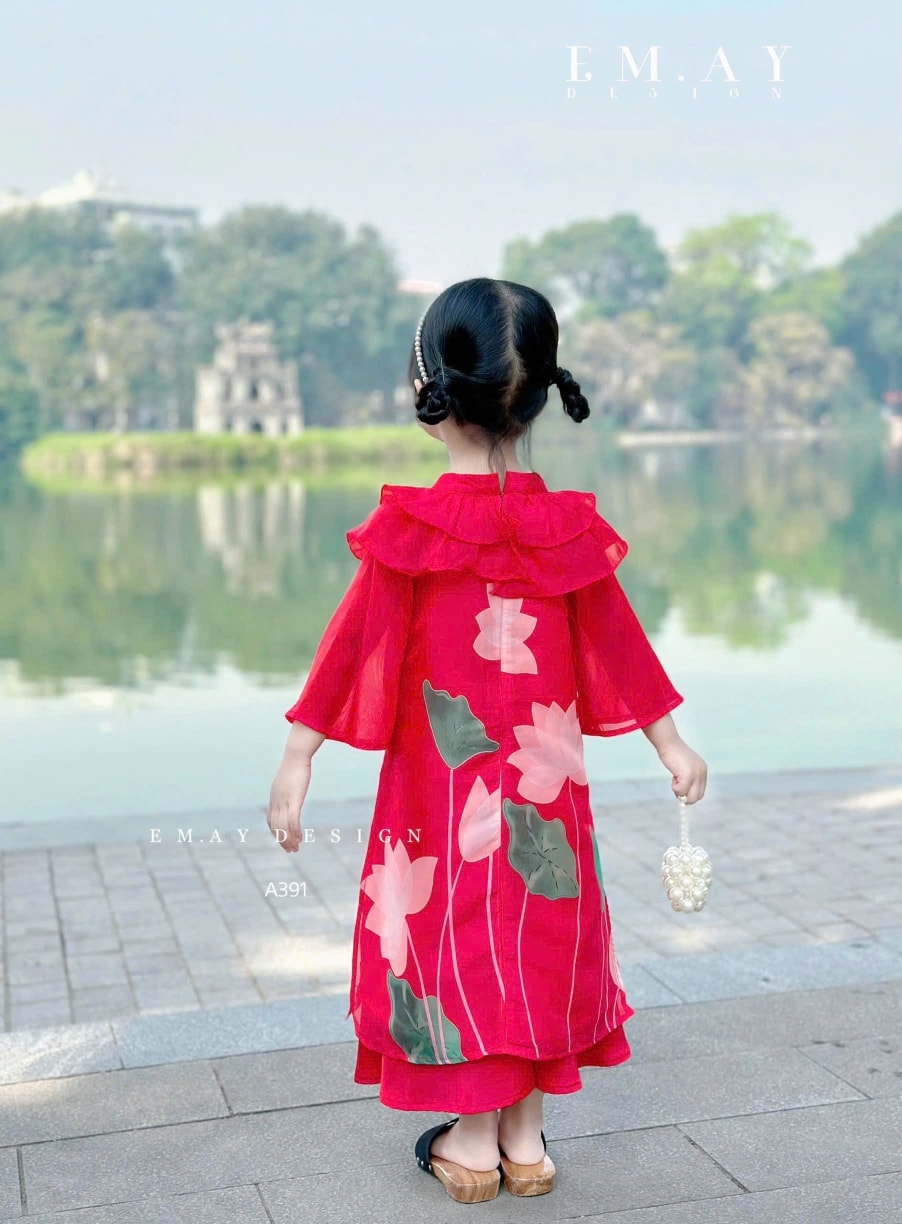 Áo dài cho bé gái mẫu Hoa mùa xuân xinh xắn tết trung thu năm mới từ 10-45kg hàng thiết kế cao cấp